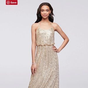 David’s Bridal Allover Sequin Blouson Tank Dress
